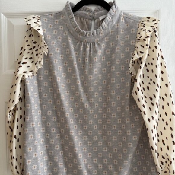 Women's mixed material long sleeve ruffle top size MEd - Picture 1 of 2